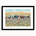Extra large framed abstract art print of Phoenix valley in vibrant, colorful hues, ideal for living room decor.