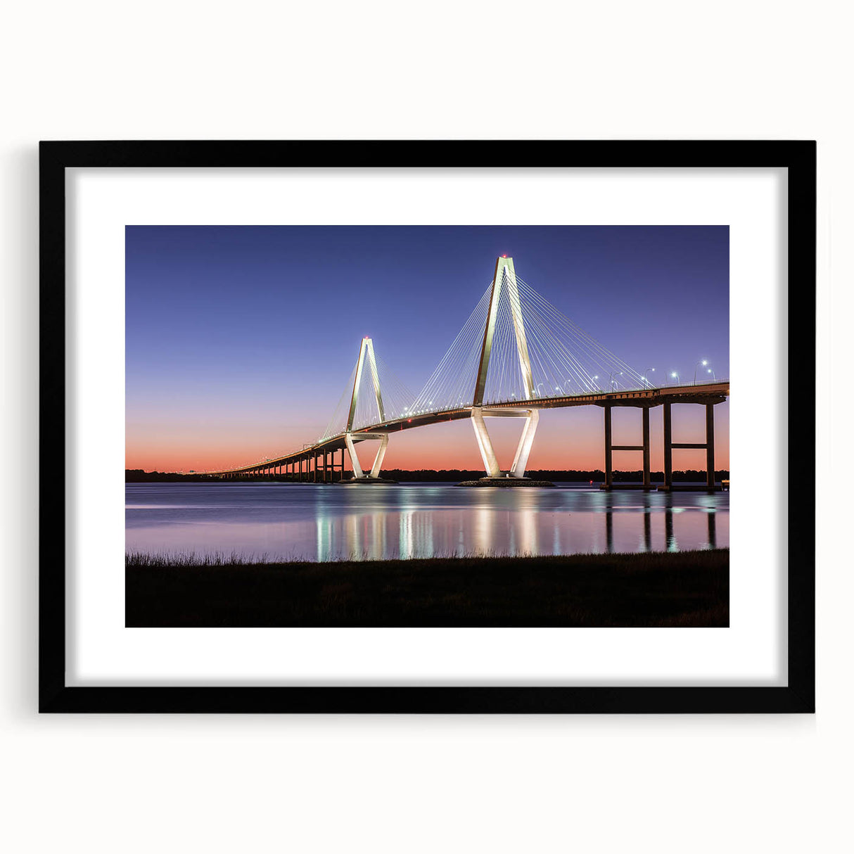 Abstract art print of Charleston scenery in vibrant colors on a large textured canvas, framed in black.