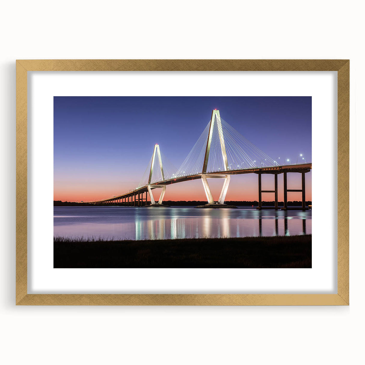 Extra large abstract art print of Charleston scenery in muted earth tones, framed in gold, ideal for living room decor.