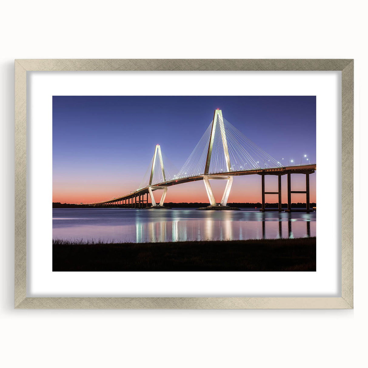 Textured art depicting an abstract Charleston, South Carolina landscape in silver frame, ideal for modern bedroom decor.