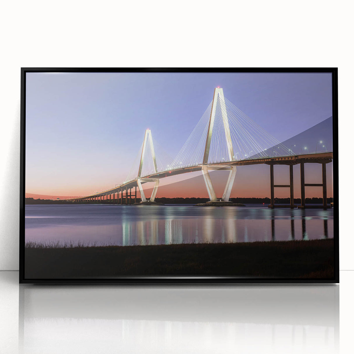 Large abstract wall art of Charleston, SC in black and white tones, framed acrylic, suitable for modern living room decor.