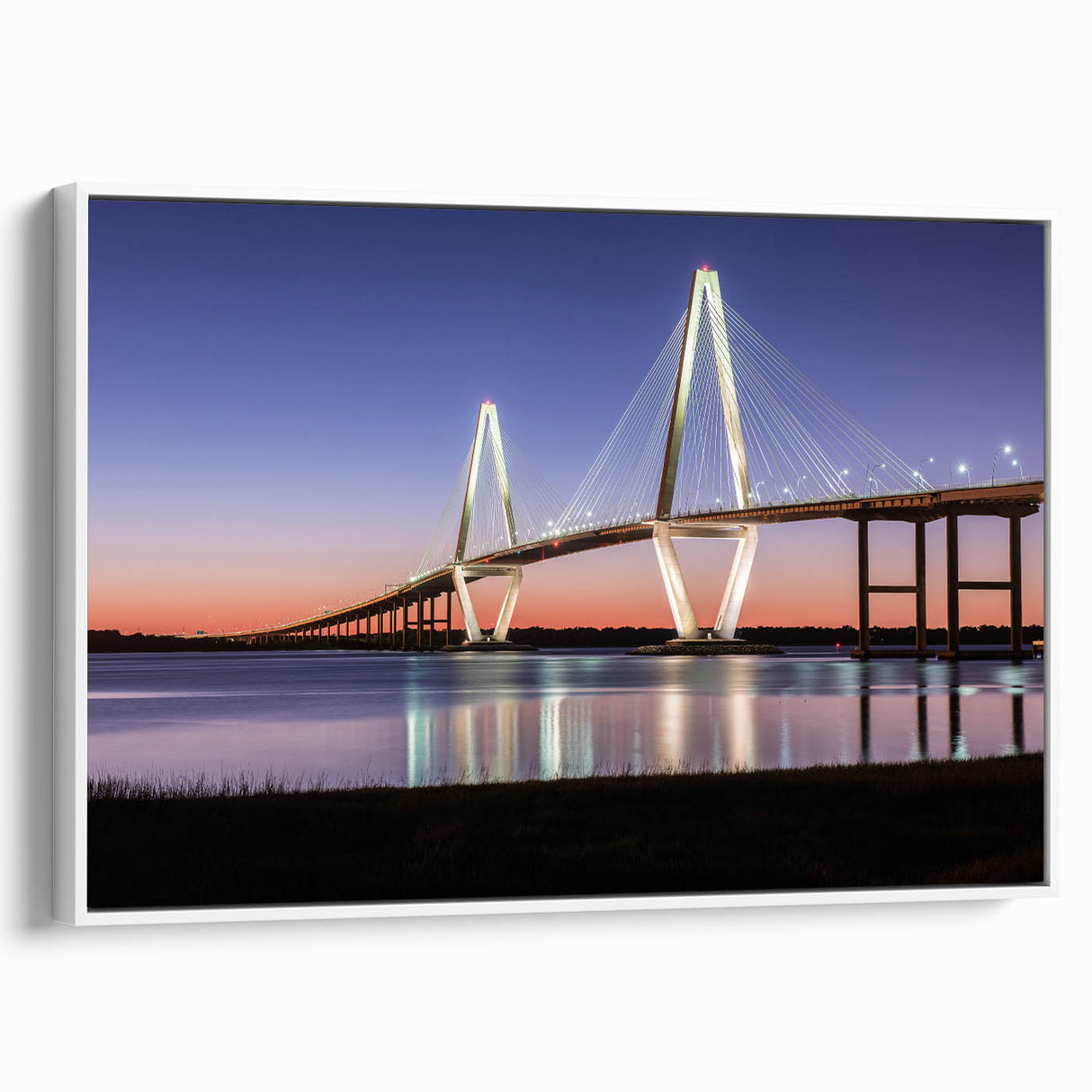 Vintage poster art of Charleston, South Carolina, in vibrant colors on a large framed canvas, suitable for living room decor.