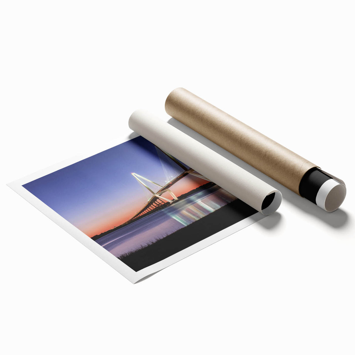 Extra large rolled print of Charleston, South Carolina scenery with floral motifs in soft color tones.