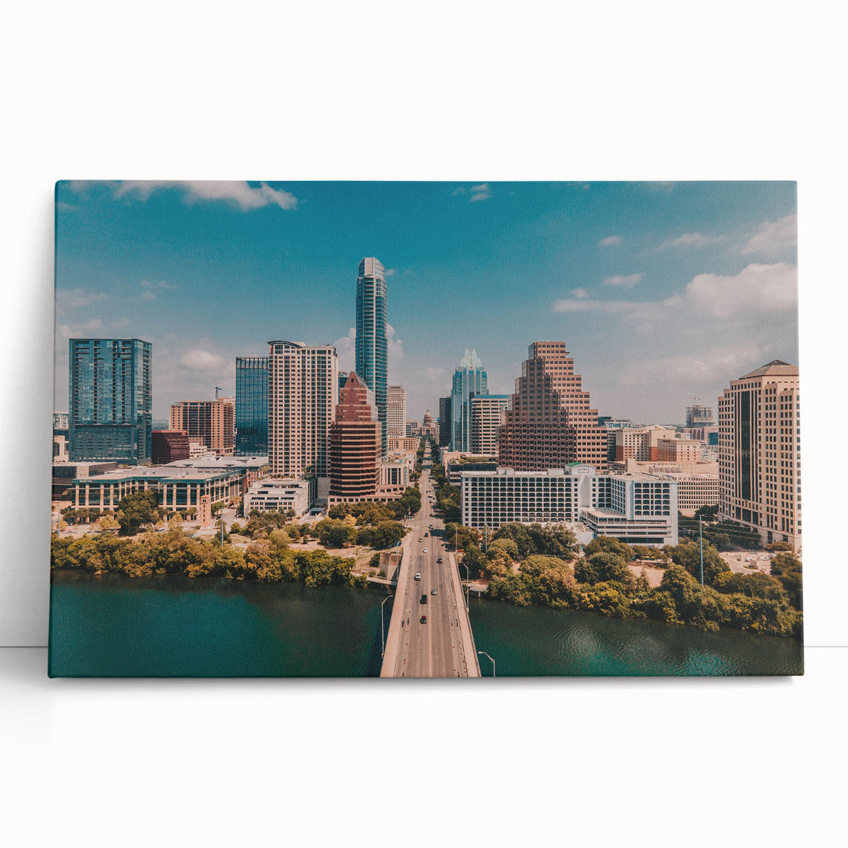 Black and white large art canvas of Austin, Texas skyline, ideal for kitchen wall art or bedroom ambiance.