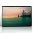 Large abstract wall art depicting the Dallas skyline in muted gray and blue tones, framed in black acrylic.