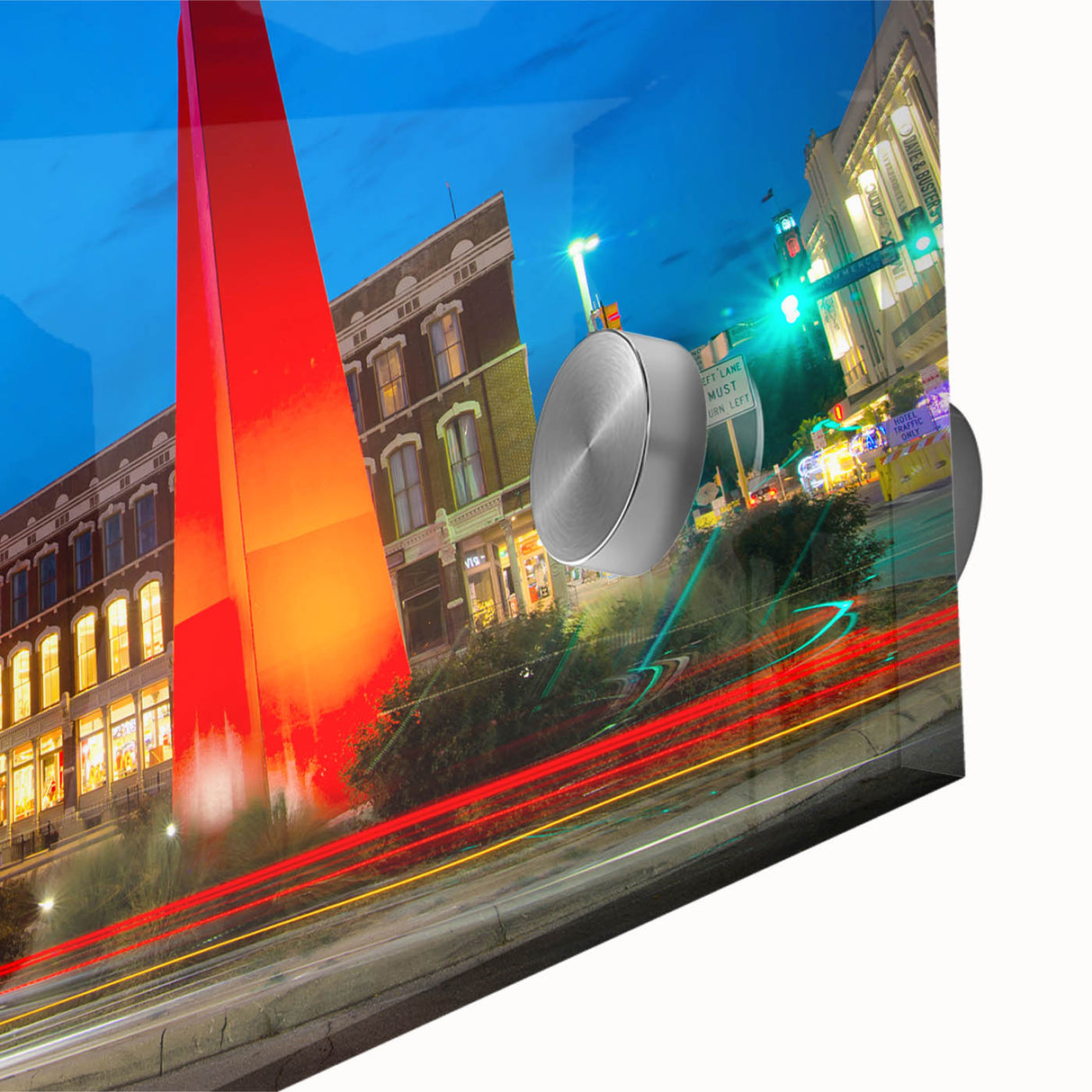 Large abstract depiction of San Antonio skyline in muted earth tones on acrylic glass, suitable for dining room art.