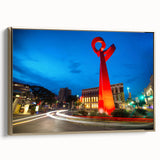 Framed canvas of a vintage-style San Antonio landscape in black and gold tones, ideal for bedroom wall art.