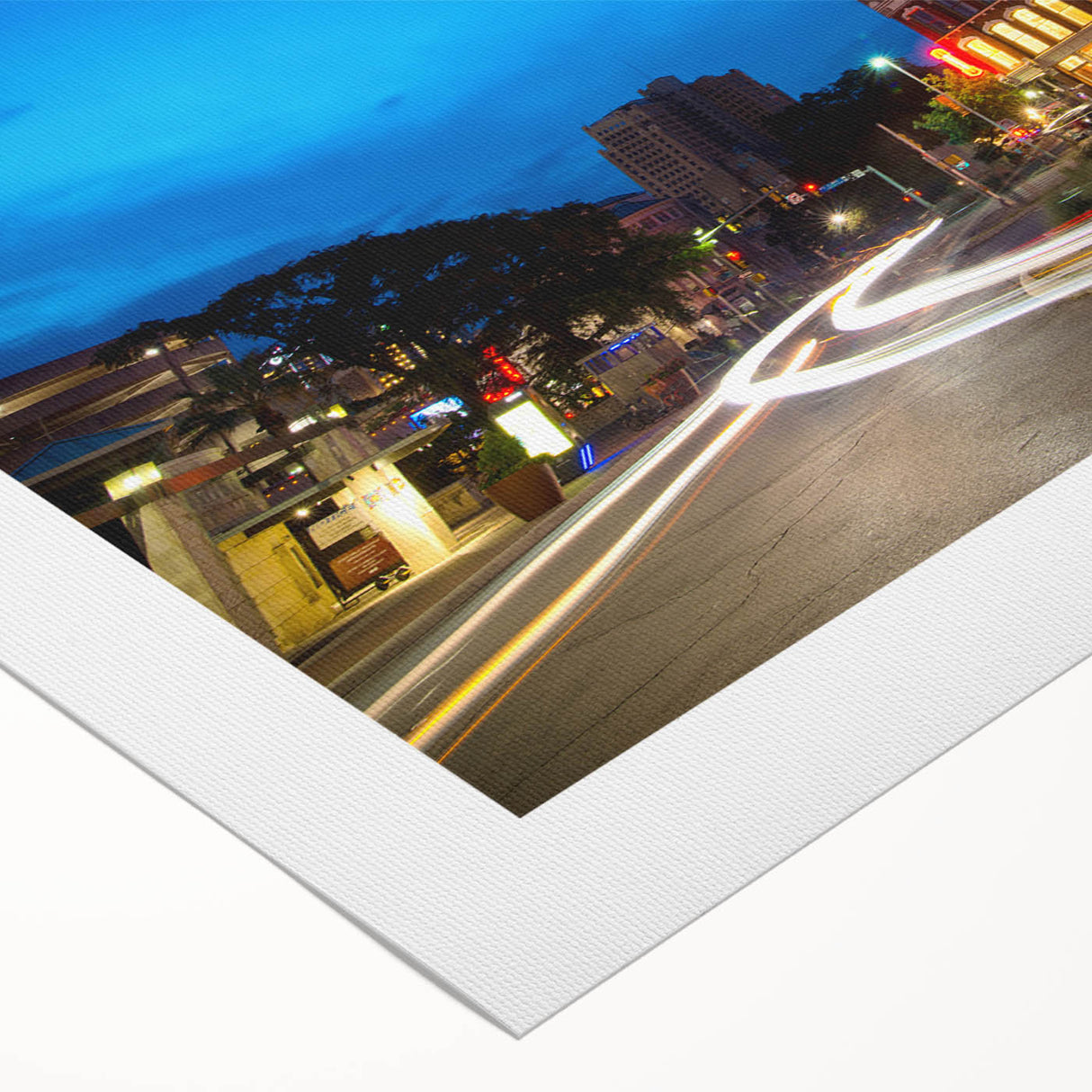 Art deco poster of San Antonio skyline in muted earth tones on rolled canvas, suitable for dining room decor.