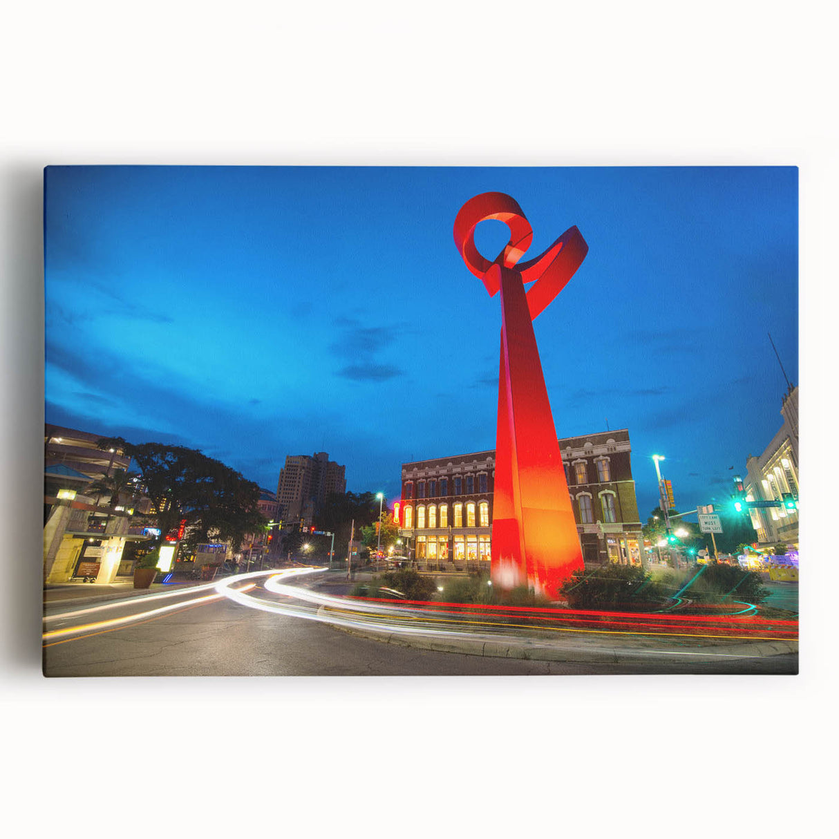 Black and white large art print of San Antonio skyline on stretched canvas, ideal for kitchen wall art.