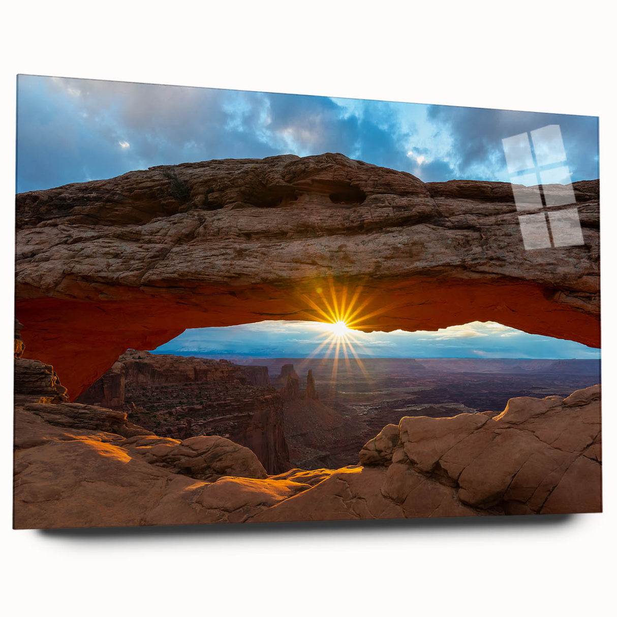 Large abstract wall art of Arches National Park on acrylic glass, featuring earth tones.