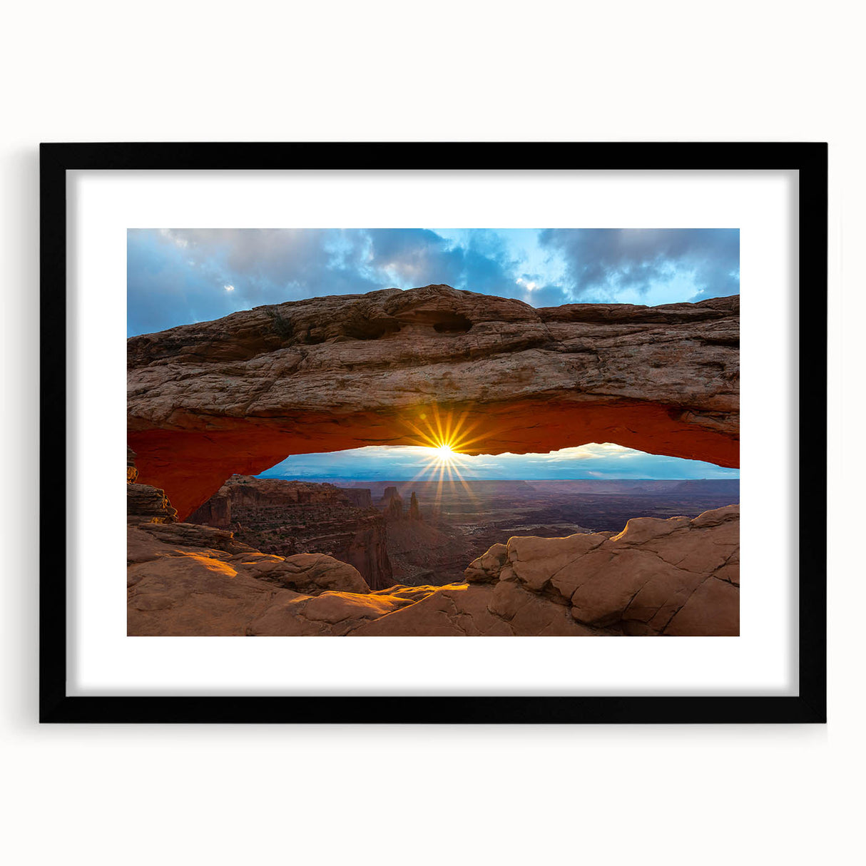 Extra large abstract art print of Arches National Park in vibrant, textured colors on a black-framed canvas.