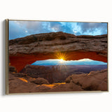 Framed canvas depicting a vintage-style landscape of Arches National Park in muted earth tones, ideal for bedroom wall art.