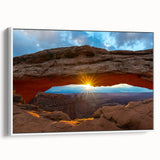 Vintage poster art of Arches National Park in vibrant colors on a large framed canvas, ideal for living room decor.