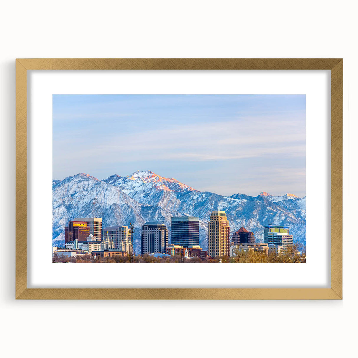 Extra large abstract art print of Salt Lake City, featuring textured layers in muted earth tones on a framed canvas.