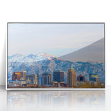 Modern art wall decor featuring Salt Lake City with pastel blue and white tones on framed acrylic.