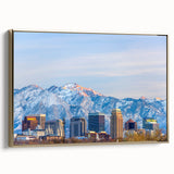 Framed canvas of Salt Lake City landscape in vintage style with gold and black tones, suitable for bedroom wall art.