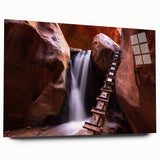 Large abstract depiction of Zion National Park in muted earth tones on acrylic glass, ideal for bedroom or dining room art.
