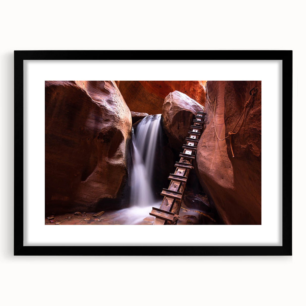 Extra large textured abstract art print of colorful Zion scenery on a black framed canvas, ideal for living room decor.