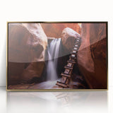 Framed acrylic print of Zion National Park with rich green and gold tones in a mid-century modernist style.