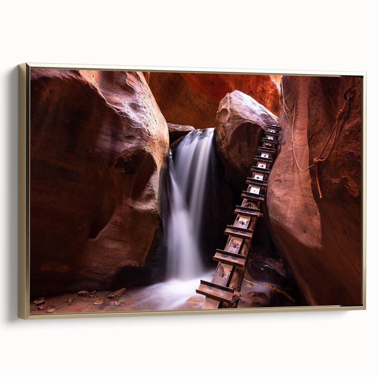 Framed canvas of Zion National Park landscape in muted earth tones, ideal for bedroom wall art.