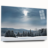Acrylic print of a large abstract Vermont landscape in vibrant greens and blues, ideal for bedroom or dining room art.