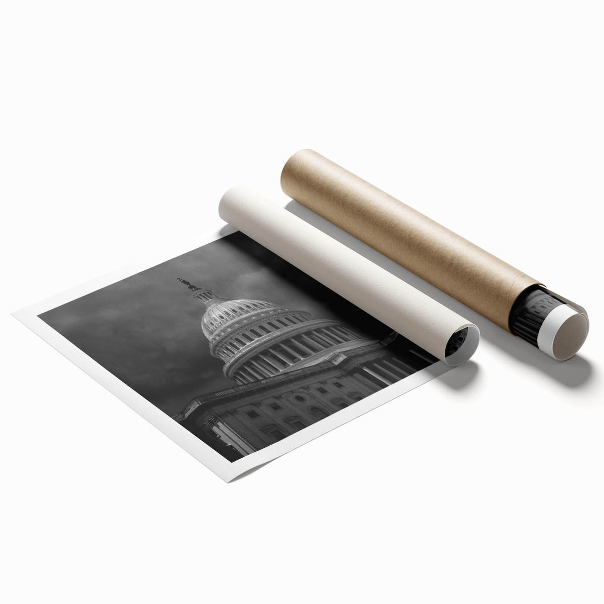 Rolled print of Washington D.C. Capitol with soft pastel shades, ideal for art wall dining room.
