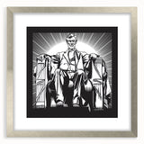 Textured abstract print of the Washington DC skyline in muted gray and silver tones, framed with a silver mat.