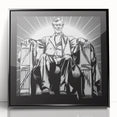 Art deco poster of Lincoln Memorial in muted grays and blacks, framed acrylic, suitable for modern art wall decor.