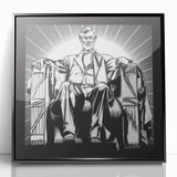 Art deco poster of Lincoln Memorial in muted grays and blacks, framed acrylic, suitable for modern art wall decor.