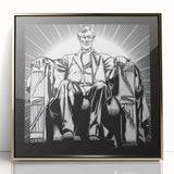 Large abstract wall art depicting the Lincoln Memorial in muted gold and white tones, framed acrylic.
