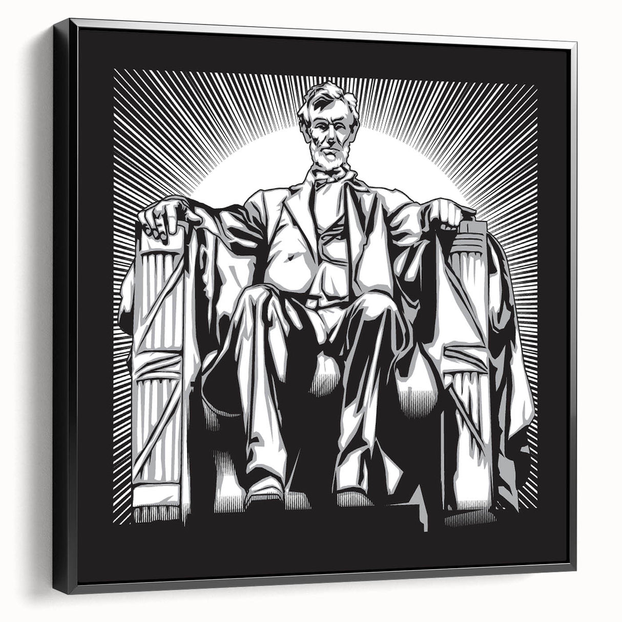 Black and white framed canvas of the Lincoln Memorial in Washington DC, ideal for bedroom wall art.