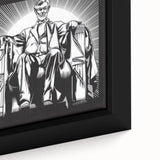 Extra large framed canvas of a textured, colorful depiction of the Lincoln Memorial in muted earth tones.
