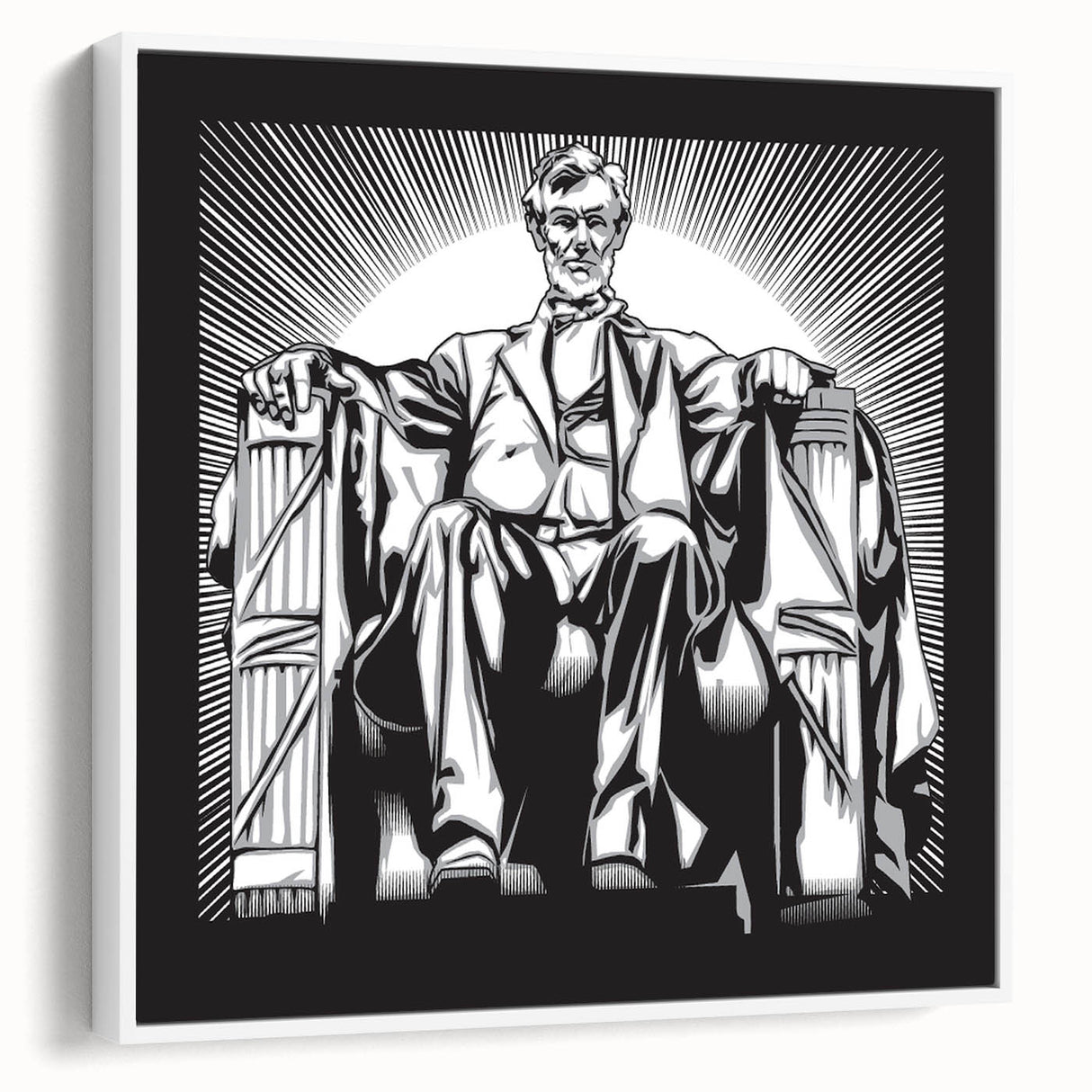 Vintage poster art of the Lincoln Memorial in muted colors on a framed canvas, ideal for living room decor.