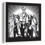 Vintage poster art of the Lincoln Memorial in muted colors on a framed canvas, ideal for living room decor.