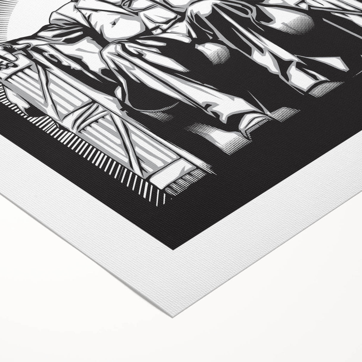 Art Deco poster of the Lincoln Memorial in muted gray tones on rolled canvas, suitable for dining room wall art.