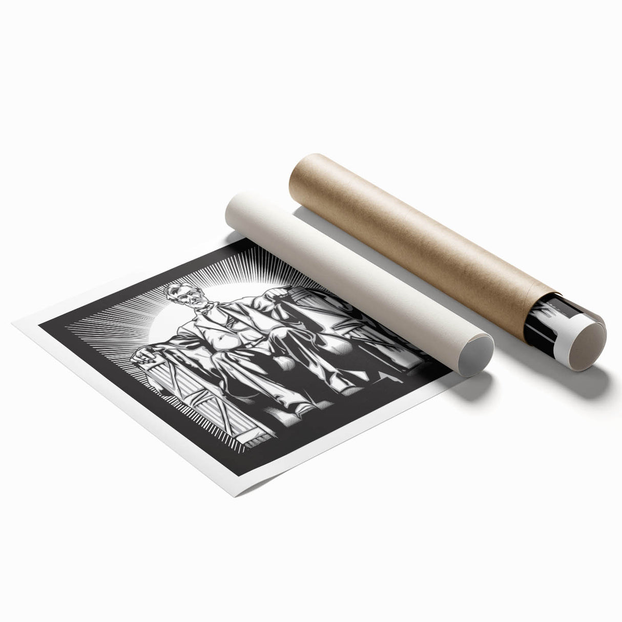 Extra large rolled print of the Lincoln Memorial with soft floral accents in pastel shades.