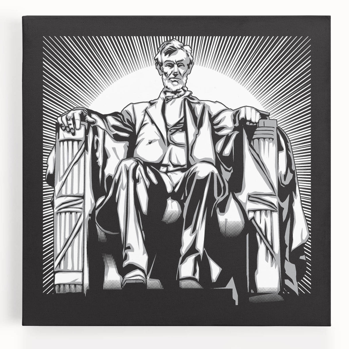 Black and white stretched canvas of the Lincoln Memorial, ideal for kitchen wall art.