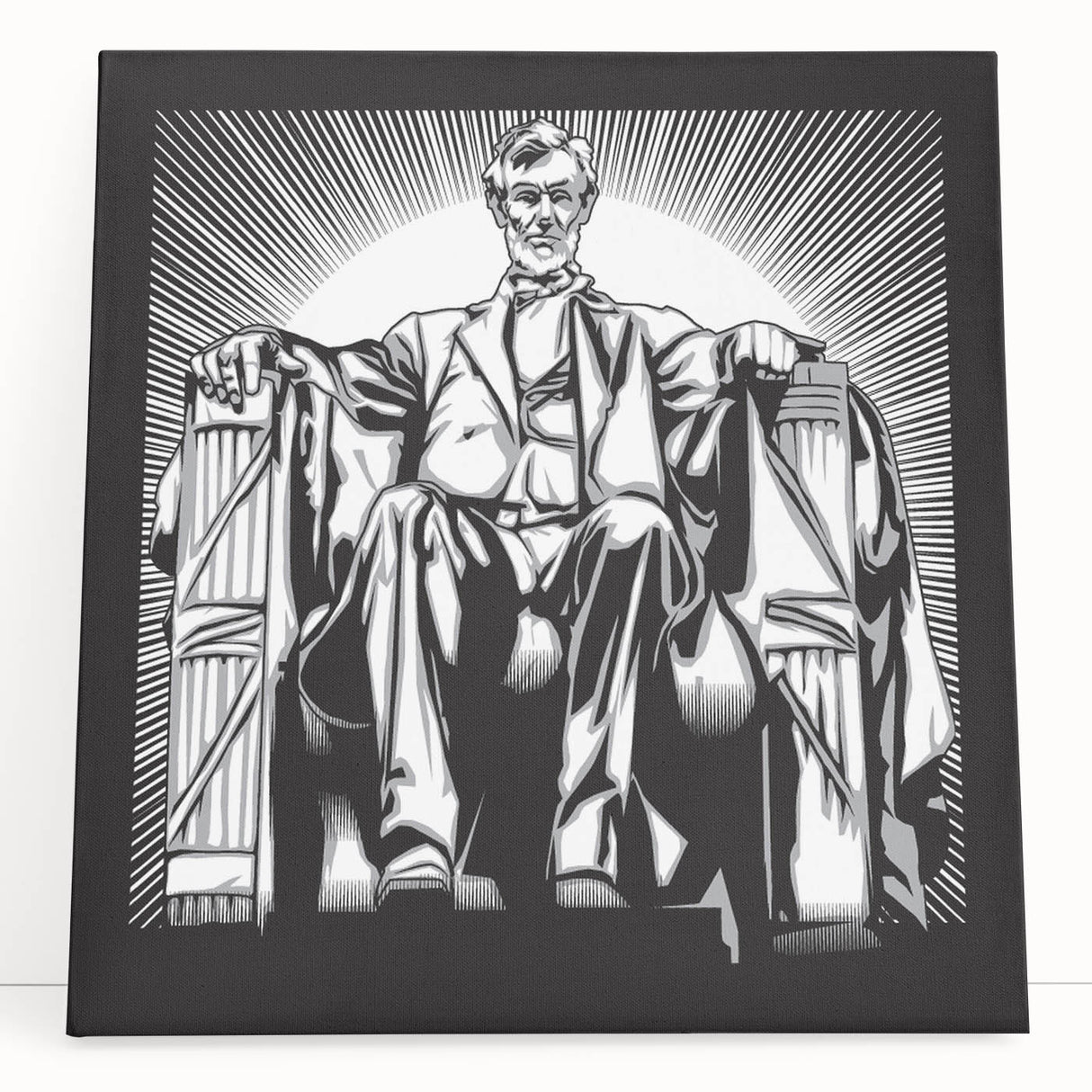 Black and white stretched canvas of the Lincoln Memorial, ideal for kitchen wall art or bedroom ambiance.