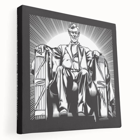 Lincoln Memorial at dusk depicted in muted gray and blue tones on a large stretched canvas, ideal for kitchen wall art.