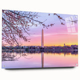 Acrylic print of Washington DC monument in muted gray tones, suited for dining room or bedroom decor.