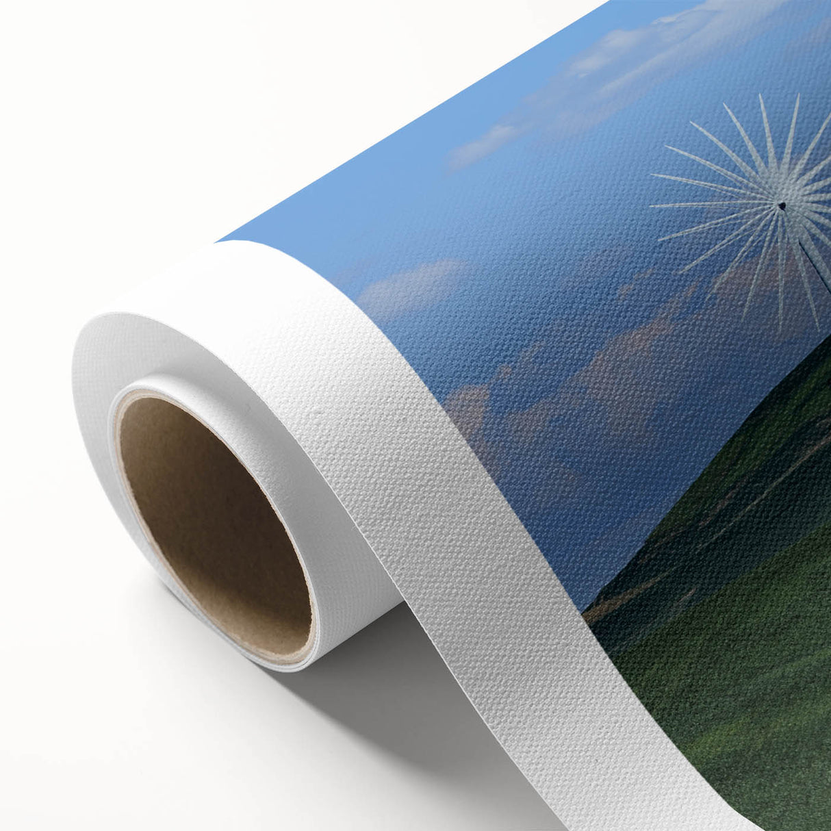 Rolled canvas depicting the Palouse fields in muted green and yellow tones.