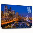 Acrylic print of abstract Seattle scenery in shades of blue and green, suited for bedroom or dining room decor.