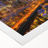 Art deco poster of Seattle skyline in muted gray on rolled canvas, suitable for dining room decor.