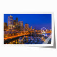 Rolled print of Seattle skyline with soft pastel shades, ideal for art wall dining room.