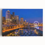 Black and white large art print of Seattle skyline on stretched canvas, ideal for kitchen wall art.