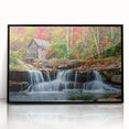 Large abstract wall art depicting a stylized West Virginia landscape in muted earth tones on a framed acrylic print.