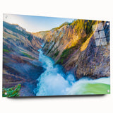 Yellowstone National Park scenery on acrylic glass, featuring natural green and brown tones.