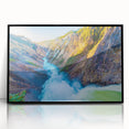 Large abstract wall art depicting Yellowstone scenery in vibrant earth tones on a framed acrylic.