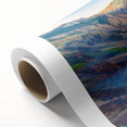 Art deco poster of Yellowstone scenery in muted earth tones on rolled canvas, ideal for nursery wall art.