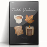 Large abstract wall art featuring autumnal hues in a mid-century modernist style, framed in black acrylic.